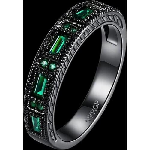 Unique Design jewelry Green stone ring for Women Black Gun Party Ring size 6 7 8 AR2009