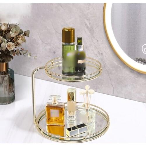 Gold Inlay Glass Mirror Trays Decorative Double Layer Cosmetic Skin-Care Storage Rack Jewelry Display Tray Home Decoration