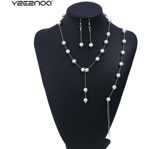 1Set Imitation Pearls Jewelry Sets Elegant Earrings Gold/Silver Color Necklace Bracelet For Women Hot Sale