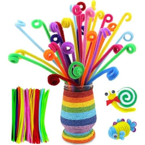 100pc/bag DIY Chenille Stems Pipe Cleaners Handmade Twist Rod Braiding Wire Children Fun Plush Educational Toy Cute Beads Toys