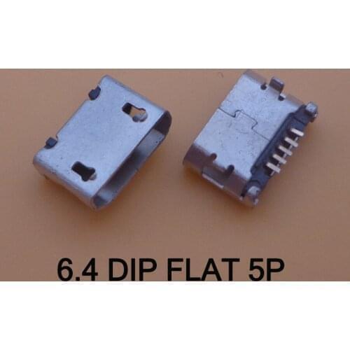 1000pcs/lot 5Pin 6.4mm Micro USB 5pin DIP Female connector for mobile phone Mini USB jack PCB welding socket FLAT MOUTH