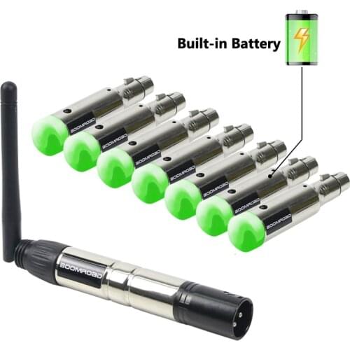 8pcs 2.4G ISM Transmitter Receiver Built-in Battery DMX Controller Kit Light Control for DJ Club Party Stage DMX Lighting Effect