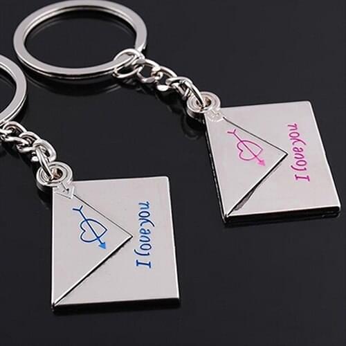 2016 Fashion 2x Lovers Keyrings Envelope "I love you" Engraved Cupids Arrow Heart Keychains Key Chains AS2E