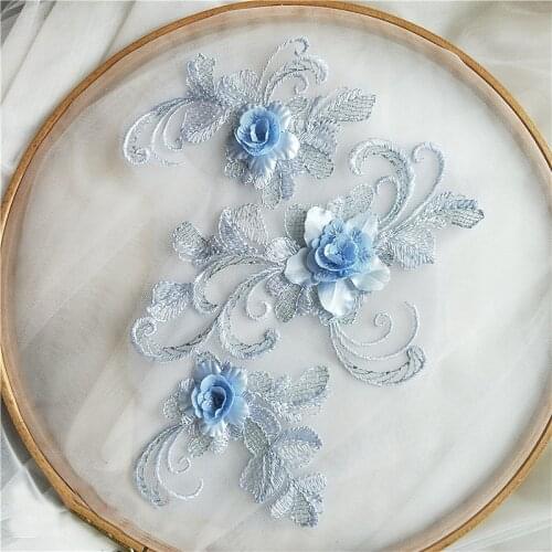 3D Floral Lace Applique Costume Lace Trim Embroidered Bridal Dress Sewing Lace Motifs Colors