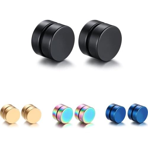 Alisouy 2019 1 Pair Black Round Magnetic Clip On Ear Stud Earrings No Piercing Men Women magnetic fashion magnetic earrings