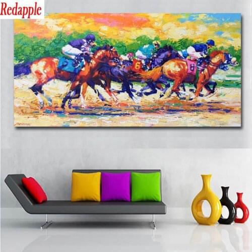 Diy Diamond Embroidery "Abstract Art Horserace Landscape"5d full Square round Mosaic picture cross stitch kit Diy Diamond paint