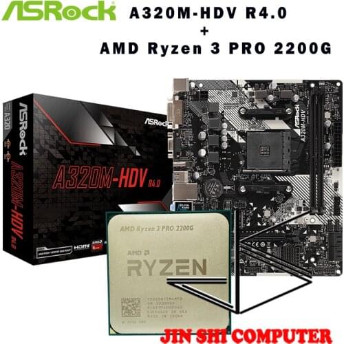 AMD Ryzen 3 PRO 2200G R3 2200G CPU + ASROCK A320M HDV R4.0 Motherboard Suit Socket AM4 CPU and Motherbaord Suit All new / no fan