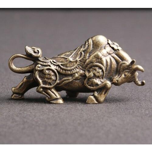 Antique Bronze Wall Street Bullfight Statue Tabletop Ornaments Brass Zodiac Animal Bull Figurines Miniatures Desktop Decorations
