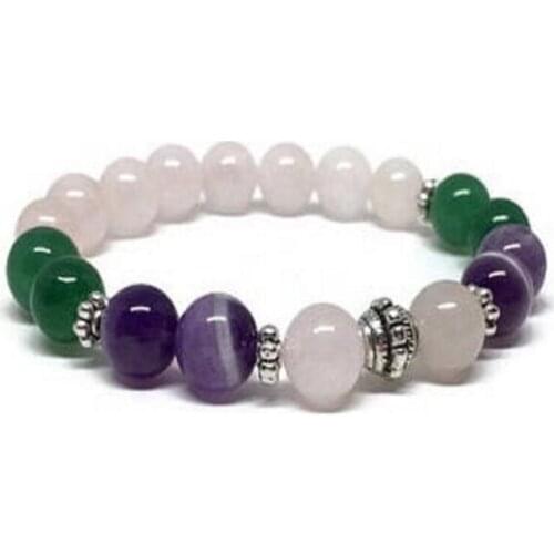 8mm White Jade Amethyst Bracelet Stretchy Bead Sutra Chakras Men Energy Bless Cuff Monk Tibet silver Lucky Buddhism
