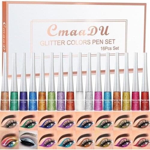 16 Colors Glitter Liquid Eyeliner Waterproof Matte Eye Cosmetics Shadow Long Lasting Shimmer Shiny Eye Liner Pen Makeup Tools