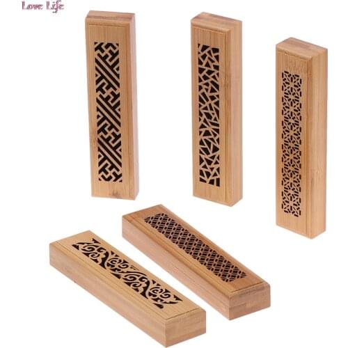 Hot 1Pc Bamboo Wood Incense Stick Holder Burning Joss Insence Box Burner Ash Catcher