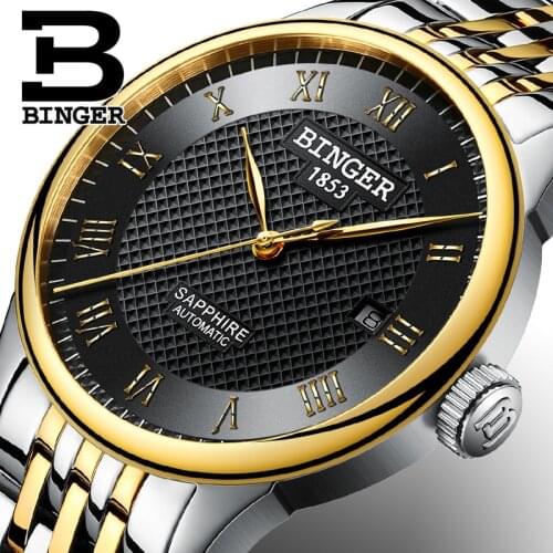 Top Clock BINGER Business Watches Men Luxury Brand Sapphire Waterproof Swim Self-wind Automatic Winding Mechanical Wristwatch