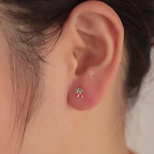 Sweet Mini Red Cherry Baby Earrings Women Stylish Korean Jewelry Accessories Bohemia Cute Fruit Stud Earrings Lovely Gift