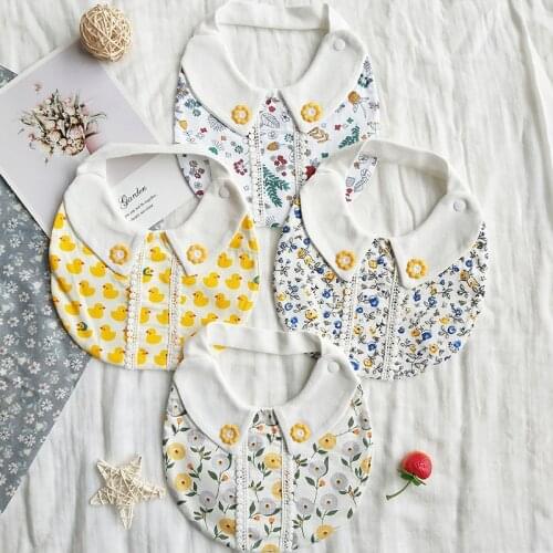 Infant Baby Girl Boy Bib Kid Toddler Floral Print Cute Saliva Towel Feeding Smock Stuff Cotton Linen Burp Cloths Saliva Towel