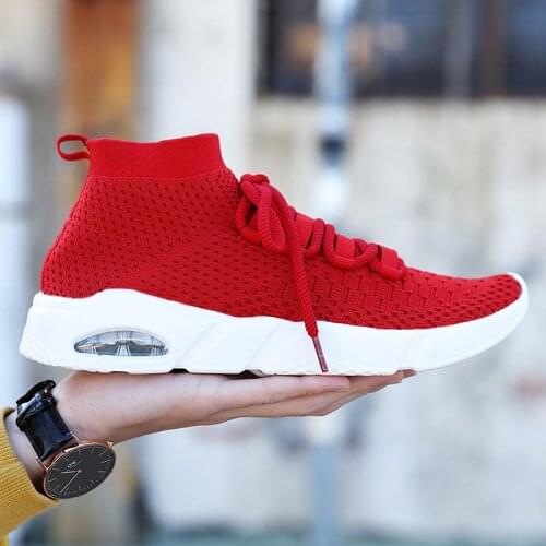Large Size Hightop Breathable Sports for Men Running Shoes Mens Sport Shoes 2020 Men Shoes Sneakers Socks Red Knitting B-672