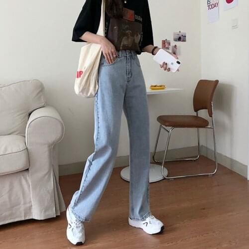 Denim Wide Legs Pants High Waist Light Blue Straight Jeans Women Spring 2021 New Korean Students Long Pants Casul Loose Trousers