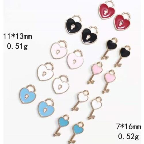 Enamel Heart-Shaped Lock Key Alloy Jewelry Accessories Couple Bracelet Earrings Pendant Pendant Korean Version Of The Hot Styles
