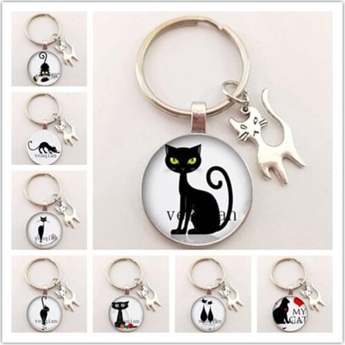 Animal cartoon cat black silhouette round glass picture convex circular demonstration flat back DIY pendant jewelry found