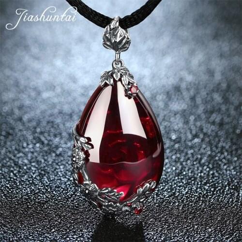 JIASHUNTAI Retro 100% 925 Silver Sterling Royal Natural Stones Pendant Necklace Jewelry For Women Vintage