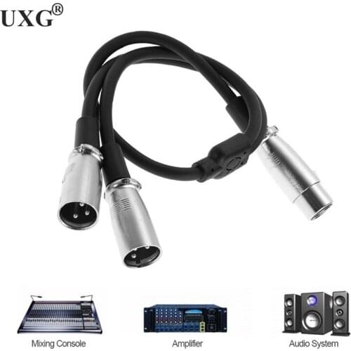 30CM Original 3 Pin XLR FEMALE Jack To Dual 2 MALE Plug Y SPLITTER Cable Adaptor 1 FT Foot Cord