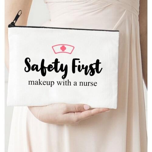 Nurse Cosmetic Bag Women Make Up Bag Travel Toiletries Storage Pouch Fashion Nurse Clutch Purse Letter Pencil Case