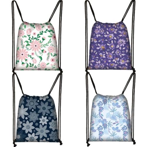 Colorful Flower Pattern Print Drawstring Bag Women Backpack Fashion Travel Teenager Girls Canvas Mini Bookbags