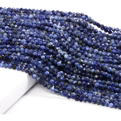 Hot Sale Natural Lapis Lazuli Beads Round Faceted Stone Beads for Jewelry Making Necklace Bracelets DIY Accessories 2 3 Mm Gift