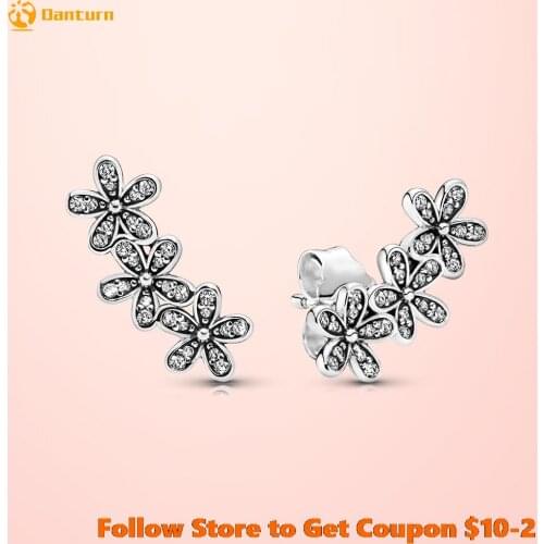 Authentic 925 Sterling Silver Daisy Flower Stud Earrings, Unique Design ever Women Stud Earrings Jewelry
