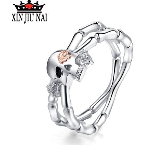 Punk Skull Promise Ring Women Fashion Crystal Jewelry Wedding Engagement Valentines Day Gift Personalized Silver 925 Ring Mens