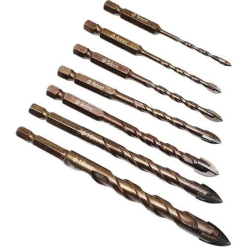 3-12mm Cross Hex Tile Drill Bits Set for Glass Ceramic Concrete Hole Opener Brick Hard Alloy Triangle Bit Tool Kit