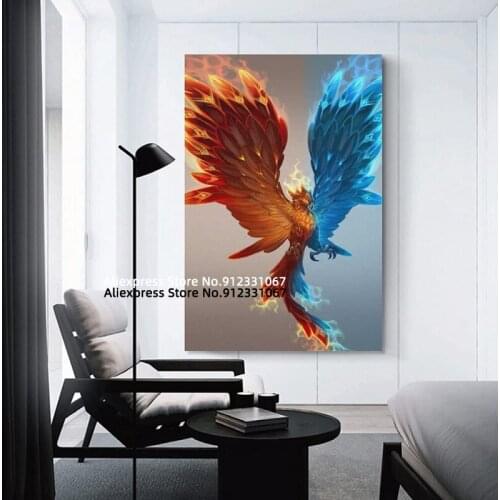 Wall Art Picture Plakat Canvas Prints Ice Fire Bird Tableau Decoration Canvas Painting Poster Animal Print Painting Poster