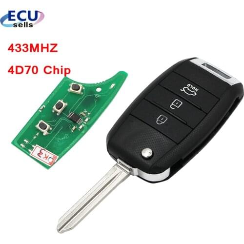 NEW 3 Button Folding Flip Remote Key Keyless Fob 433MHz With 4D70 Chip For Kia K3