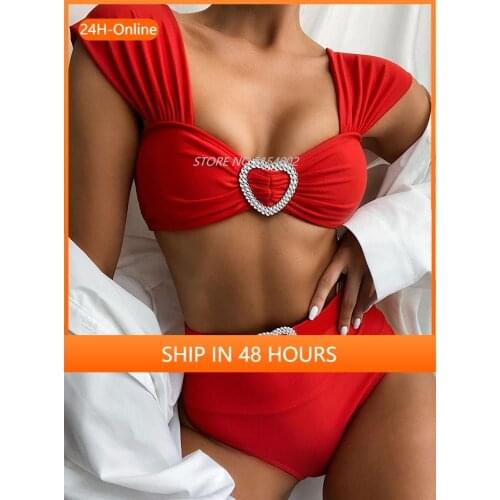 New Black Red High Waist Bikini Suit 2020 Female Swimsuit Women Swimwear Two-pieces Bikini Set with Belt Bather Bathing SuitSwim