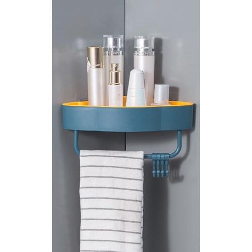 Punch-free Bathroom Corner Shower Shelf Multifuction Shampoo Kitchen Seansoning Jug Storage Holder With Hook Home Storage Rack