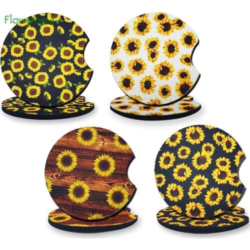 Sunflower Car Coaster Neoprene Car Cup Holder Coasters Cupholder Mug Coaster Flower Car Drink Cup Mat for Home Decor