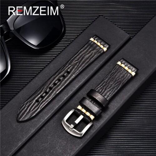 REMZEIM Handmade Vintage Genuine Leather Watchband Strap 18mm 20mm 22mm 24mm Watch Band Wrist Bracelets With Solid Buckle