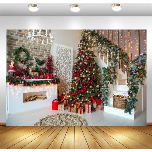 Christmas Photography Background Newborn Baby Kids Xmas Holiday Fireplace Tree Decor Photo Backdrops for Studio Photocalls Props