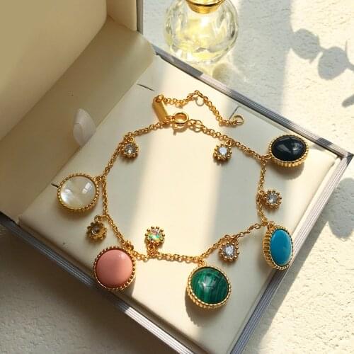 Seiko D Style Fashion Charm Chains Bangle Bracelets Double Side Fritillaria Lucky Stars Compass Charms Bracelet for Women