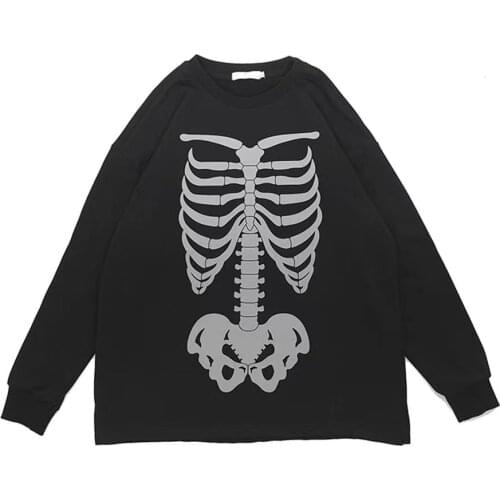 Fashion Bone Print Sweatshirt Men Reflective Glow Hip Hop Pullover Women Streetwear Harajuku Casual Oversized Punk Hoodies 2021