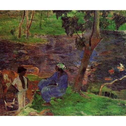 High quality Oil painting Canvas Reproductions At the pond (1887) by Paul Gauguin hand painted