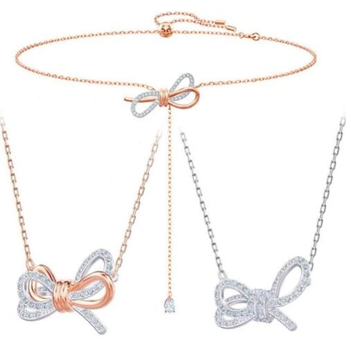 Fashion Brand Design Bowknot Choker Necklace For Women Girls Collier Jewelry Cubic Zirconia Pendant Necklaces Gifts DropShipping