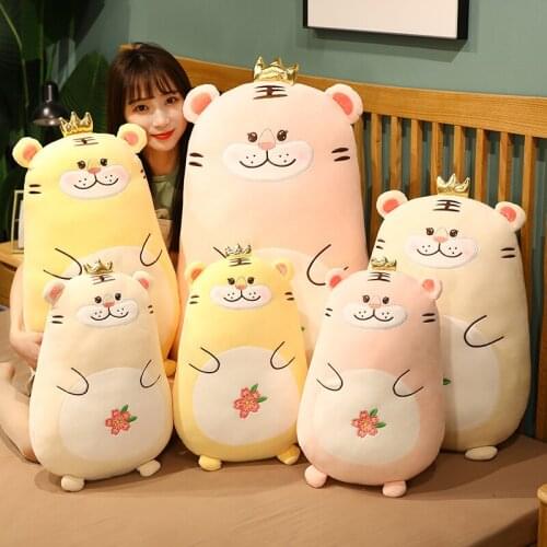 1pc 45/60/90cm Lovely Crown Tiger Plush Toys Kawaii Dolls Stuffed Soft Cute Animal Pillow Cushion for Kids Baby Birthday Gift