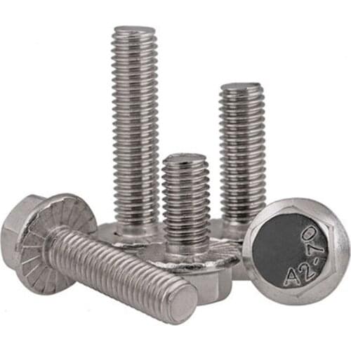 10pcs M5 304 stainless steel Hexagon flange face bolt Belt pad Tooth pattern Anti-slip screw 8mm-25mm Length