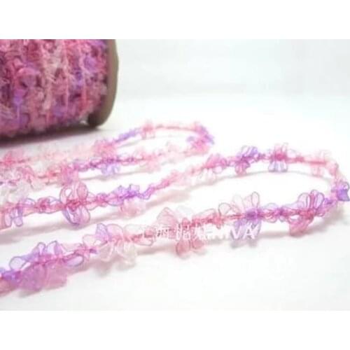2 Yards Rococo Ribbon Trim with Pink Colorful Chiffon Flower|Decorative Floral Ribbon|Scrapbook Materials|Clothing|Decor