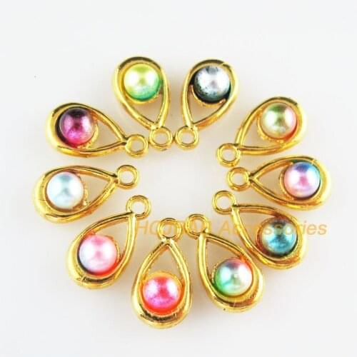 20 New Teardrop Charms Mixed Acrylic Smooth Pendants Gold Color 9x17.5mm