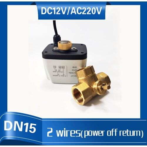 3 Way T port electric valve DN15 2 WIRES control with power off return, 1/2 Inch electric water valve for cool/hot water control