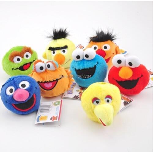 40Pcs Sesame Street Elmo Cookie Grover Bert Oscar Zoe & Emie Big Bird Keychain 9CM Plush Doll Figure