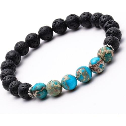 8mm natural round rough black lava mix Imperial stone beads handmade bracelet for unisex man woman charm daily jewelry 2020