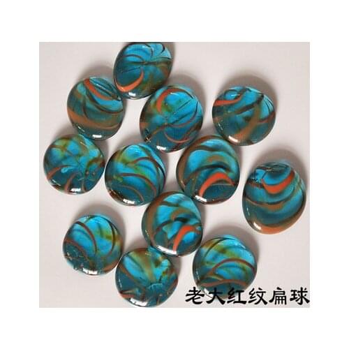 Free shipping 500g/lot Blue Red pattern marbles flat bead color goose egg stones aquarium landscape decoration