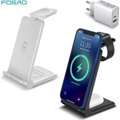15W 3 in 1 Qi Wireless Charger for iPhone 12 11 XS XR X 8 Fast Charging Station For Apple Watch 6 5 4 3 2 AirPods Pro Chargers